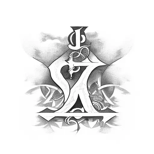 Gothic Font J And T Initial Together In Black And White