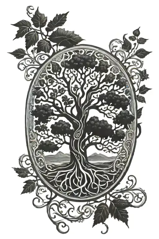 Nordic Tree Of Life On Viking Shield Deeply Shaded