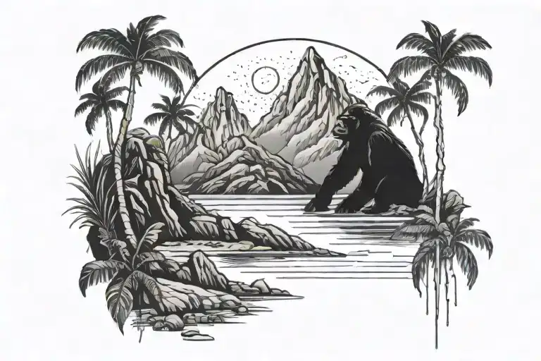 Gorilla Misty Mountain Scenery Tattoo Of A Beach