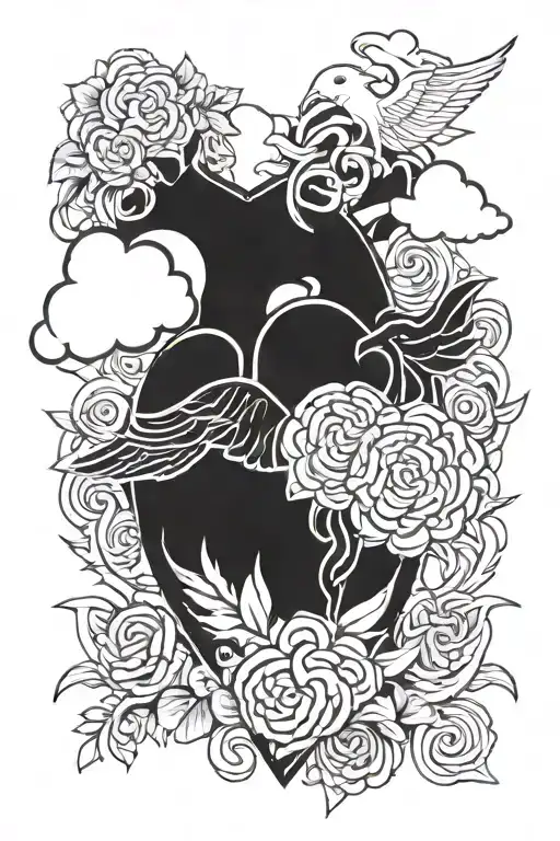 Heart With A Greek Colummn And Anime Japanesse Cloud