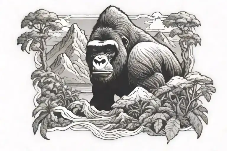 Gorilla Misty Mountain Scenery Tattoo Of A Beach