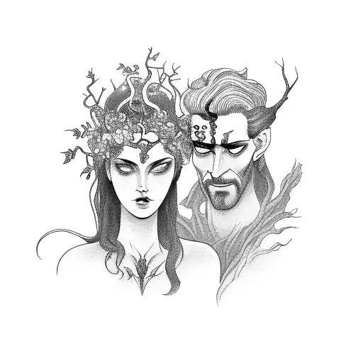 Hades And Persephone Embracing In A Dark Forest