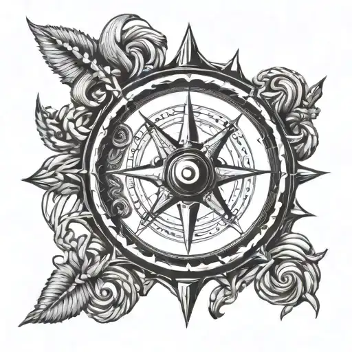 Sailors Compass With Knots Weaving Elements Like