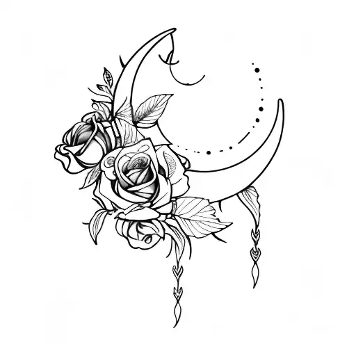 A Crescent Moon With Roses And Honeysuckle