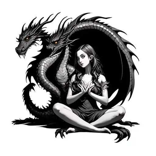 Dragon Protect A Girl Sitting Around The Girl