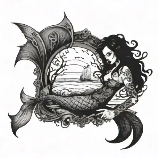 Gothic Mermaid Next To Ocean
