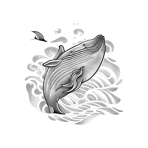 Whale With Waves On Background