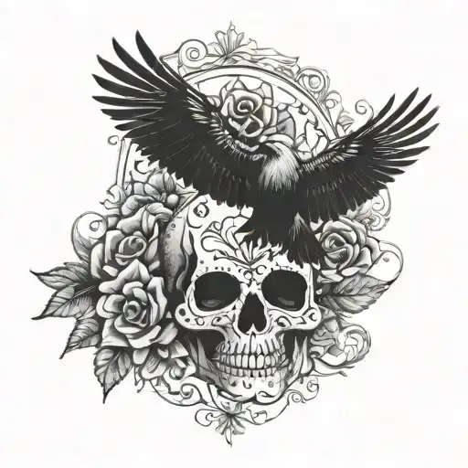Day Of The Dead Skull With Crows