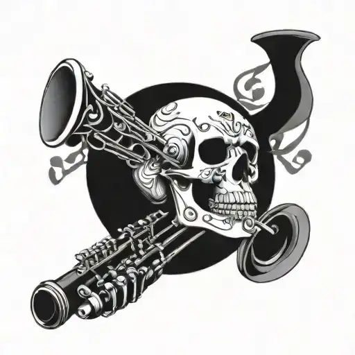 Skull And Flute With Music Notes