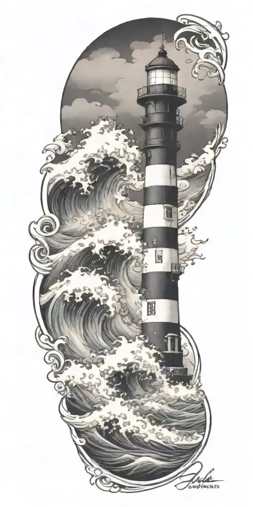 Stormy Seas Surrounding Lighthouse Waves Crashing