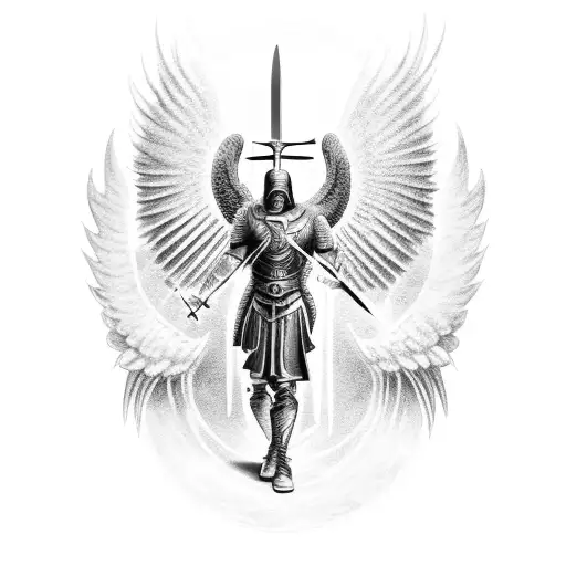 Archangel Micheal Holdin A Sword Flying