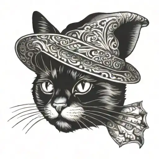 Black Cat With A Funny Hat