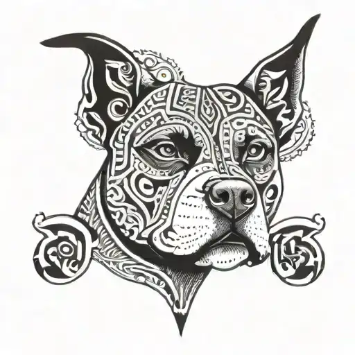 A Stylized Aztec-inspired Pitbull Design Incorporating Elements Of Mexican Culture And Music
