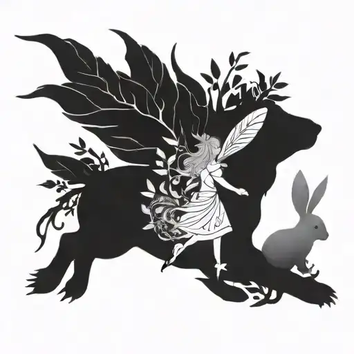 A Whimsical Fairy Walking Alongside A Rabbit Through A Mystical Forest