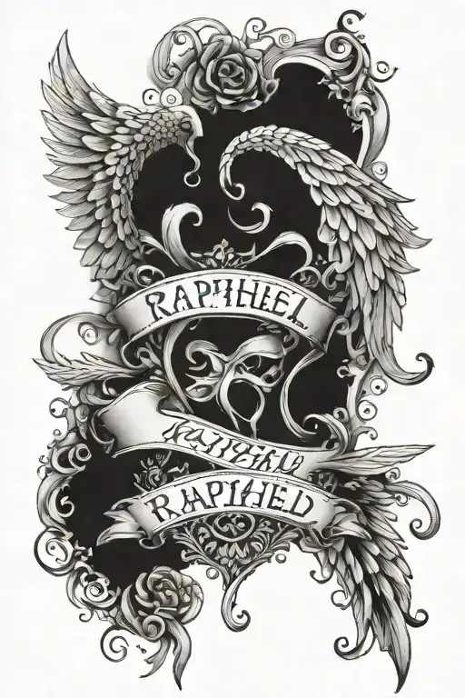 The Name Raphael With Angel Wings On Each Side Of The Name