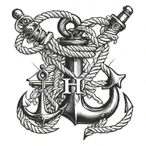 Small Anchor Wrapped By A Rope With The Initials Hth
