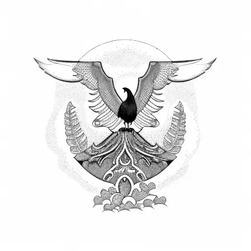 A Blackwork Design Of A Condor Perched On A Branch Of A Tree