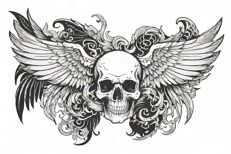 Skull With Wings Spread Looking Forward They Both
