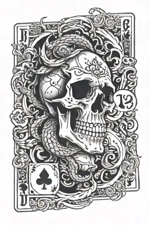 Blackjack Cards At The Top With A Skull With Dragon Surrounding It