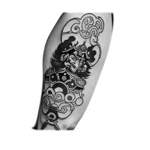 A Japanese Samurai In Black And White