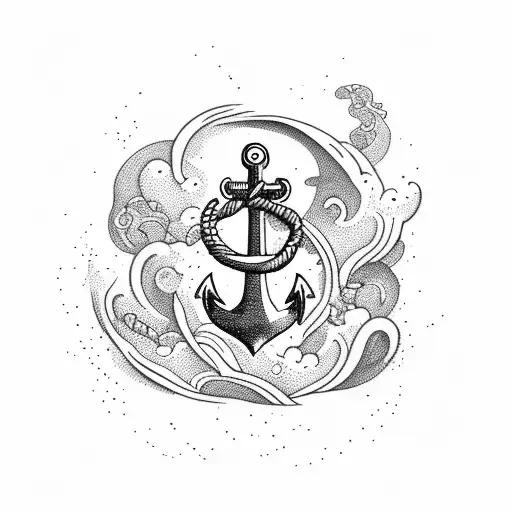 Ocean Waves Swirling Around An Anchor