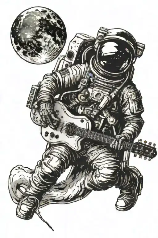 Astronaut On Moon Play Guitar