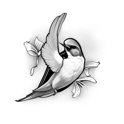 Swallow Bird And Lily Flower