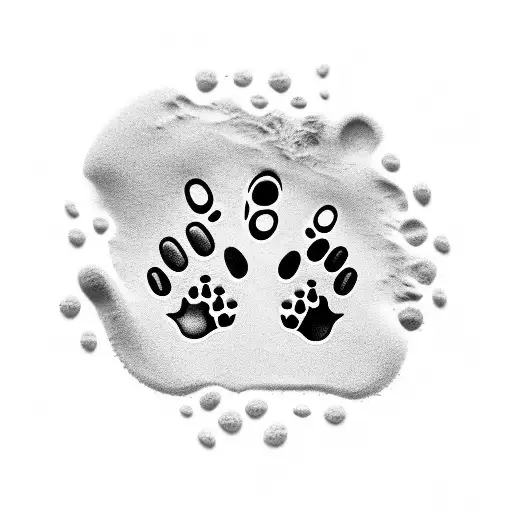 Family Written In Beach Sand With 6 Paw Prints