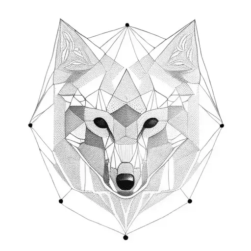 A Geometric Wolf Face In Blackwork Style