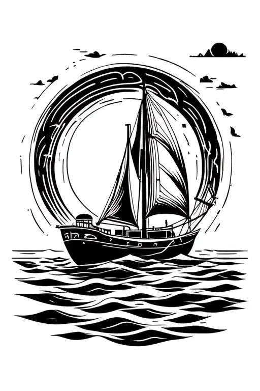 Sail Boat With Geo Lines In The Background
