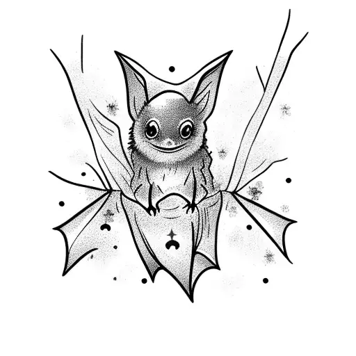 Cute Small Bat With Falling Snowflakes
