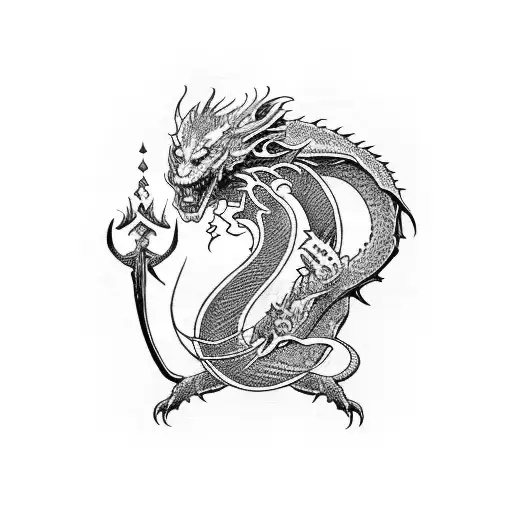 Lord Of The Rings Elvish Words With Dragon And Cherry Blossom