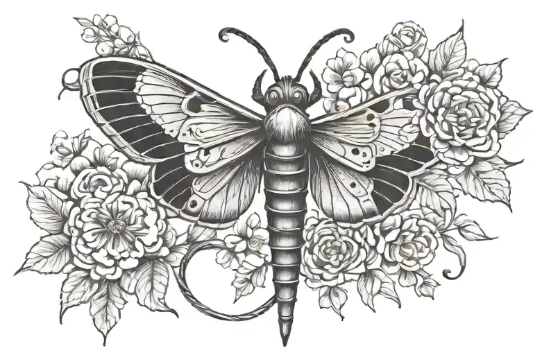 Death Moth With Flowers And Sword And Snake