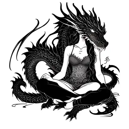 Dragon Protect A Girl Sitting