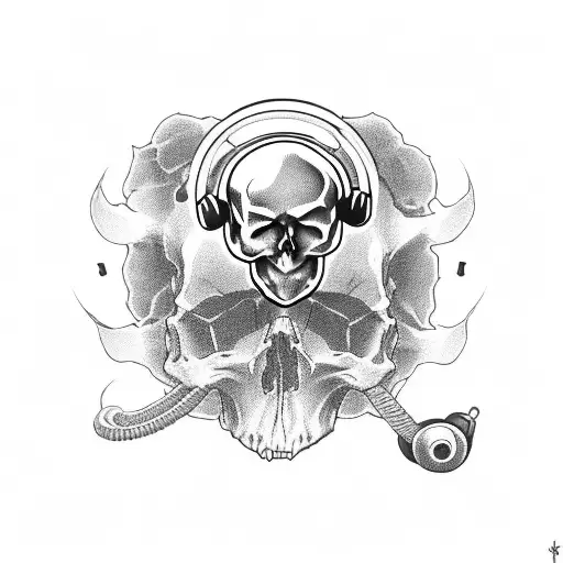 Skull With Gaming Headset And Tear