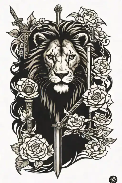 Stoic Virtues Tattoo Lion Owl Sword Lotus