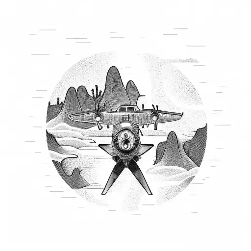 A Beautifully Detailed Tattoo Of A Wooden Plane Flying Over A Cactus Desert Landscape