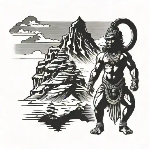 Sillouette Of Hanuman Standing Proudly With Mount Kailash In The Background