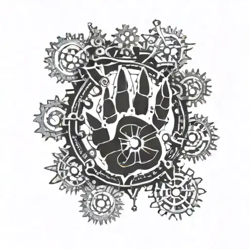 A Wolf Paw Print Made Up Of Mechanical Gears And Tools