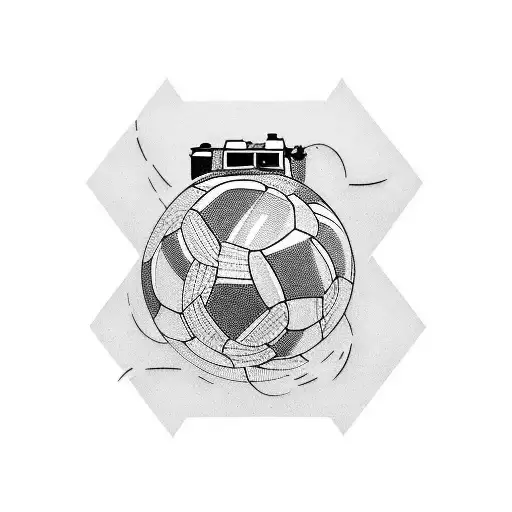 Create A Tattoo Design Featuring A Camera And A Soccer Ball Intertwined