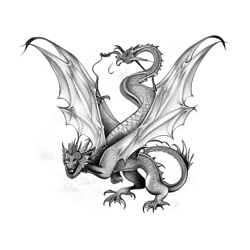 Dragon With Spread Wings Facing Backwards
