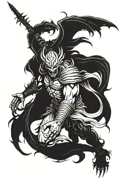 Half Angel Half Demon Warrior Wielding