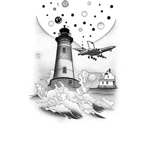 The Plane Flies Around The Lighthouse