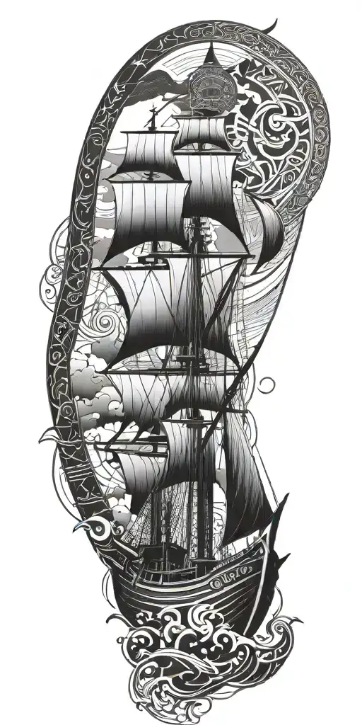 Combination Of A Viking Ship And Egyptian Hieroglyphics