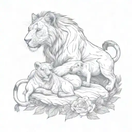 The Lioness Protects Her Offspring