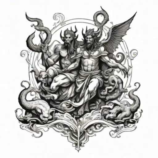 Illustrative Scene Of A Spiritual Journey With Demons As Guides