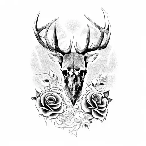 Elk Skull With Vines And Roses