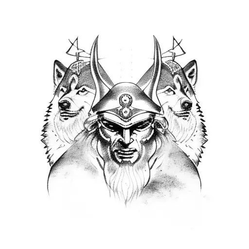 God Odin With Wolves Around Him