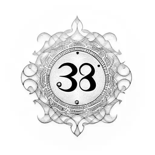 A Blackwork Tattoo Of A Vinyl Record With Angel Numbers Forming The Grooves