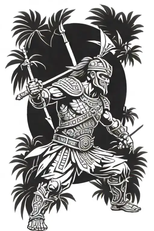 Stencil Of Filipino Warrior In The Jungle